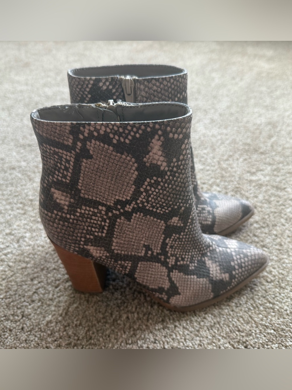 Carlos Santana Snake-Print Ankle Booties in Gray and Brown / Size 6